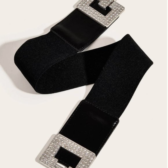 Silver/Black Square Rhinestone Stretch Belt - Picture 3 of 5